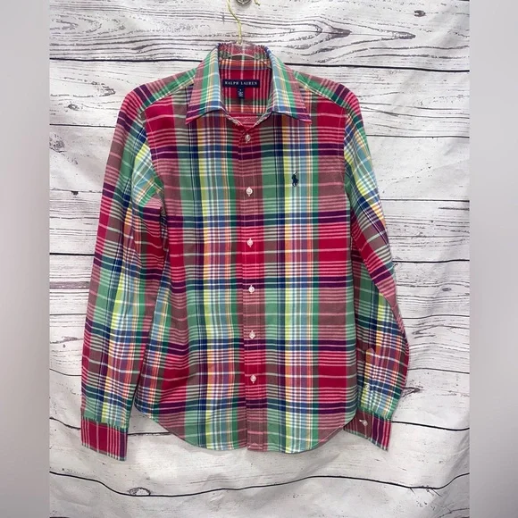 Ralph Lauren Red and Green Plaid Button Down Shirt Size 6 - Picture 1 of 3